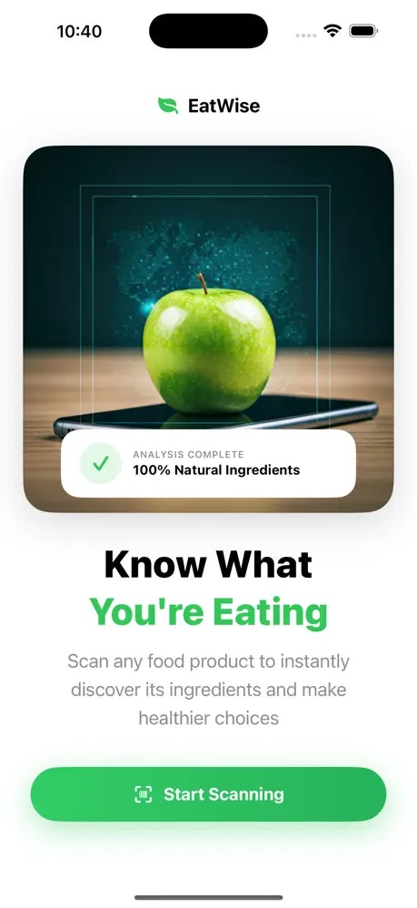 EatWise AI Food Scanner - Main product screenshot demonstrating key features and user interface