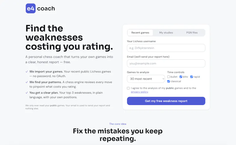 e4coach — your personal chess coach screenshot 1