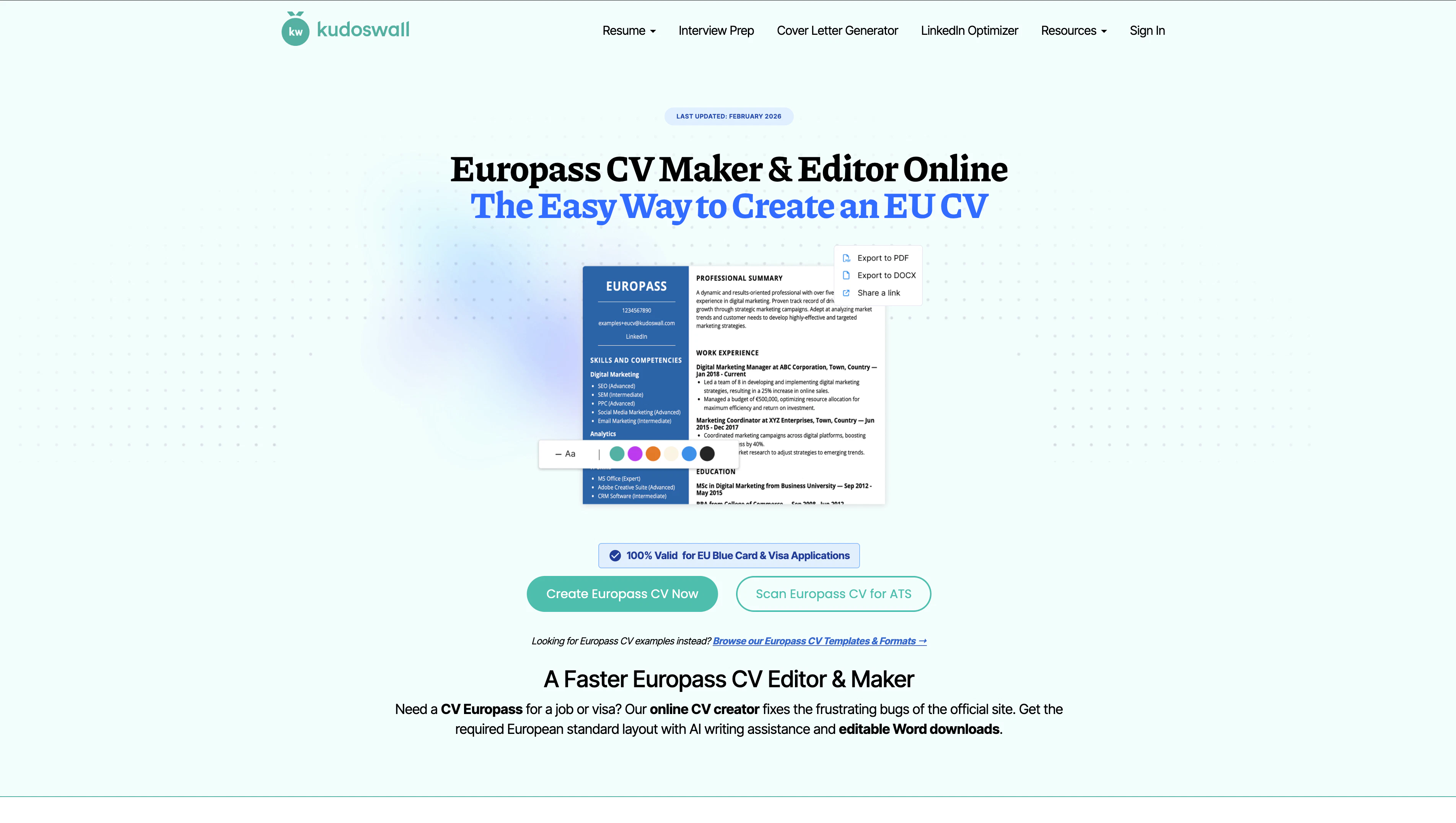 KudosWall Europass CV Builder screenshot 1