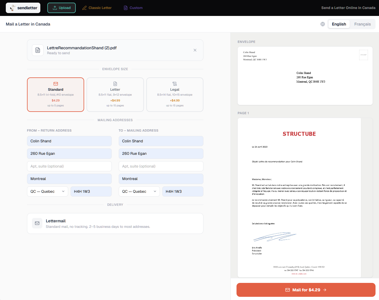sendletter gallery image