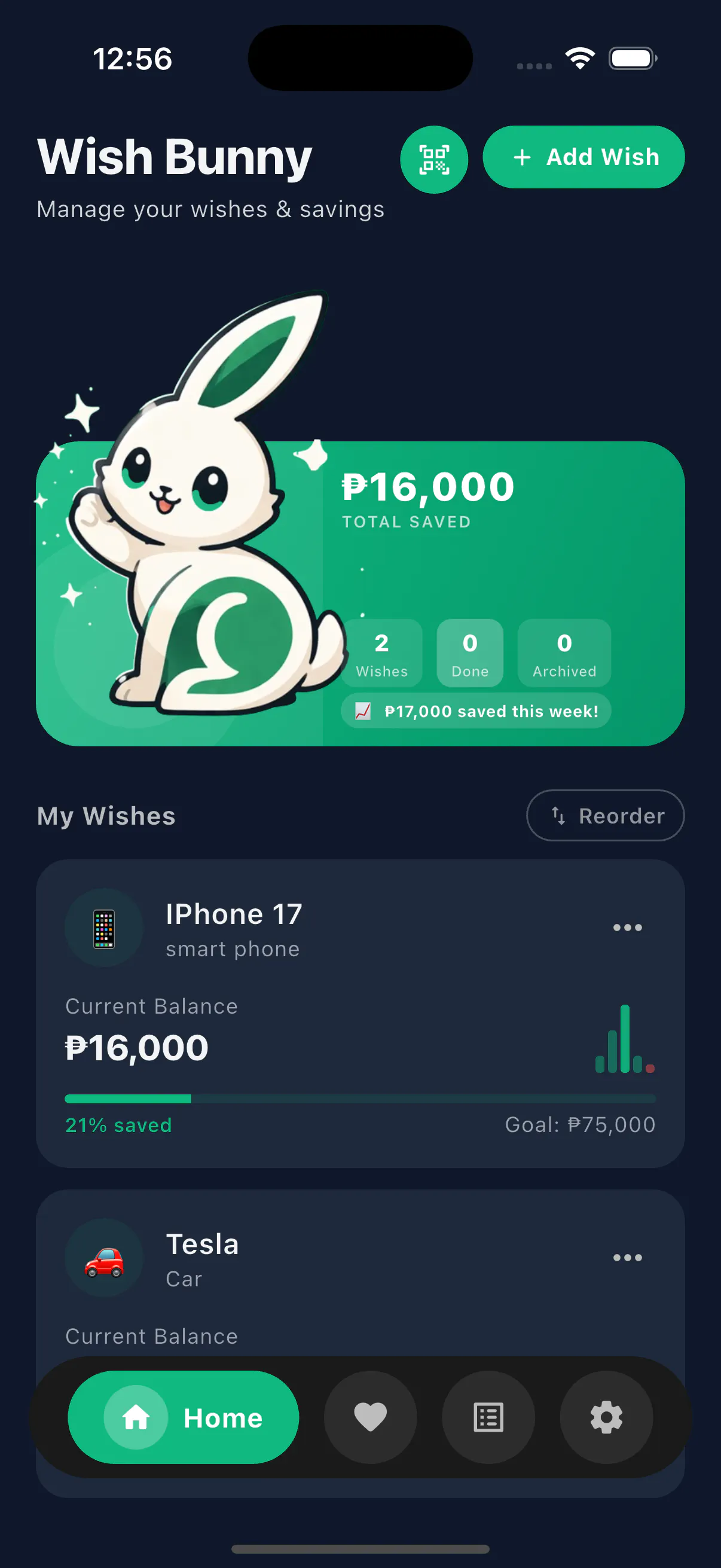 Wish Bunny — Build your savings habit 제품 배너