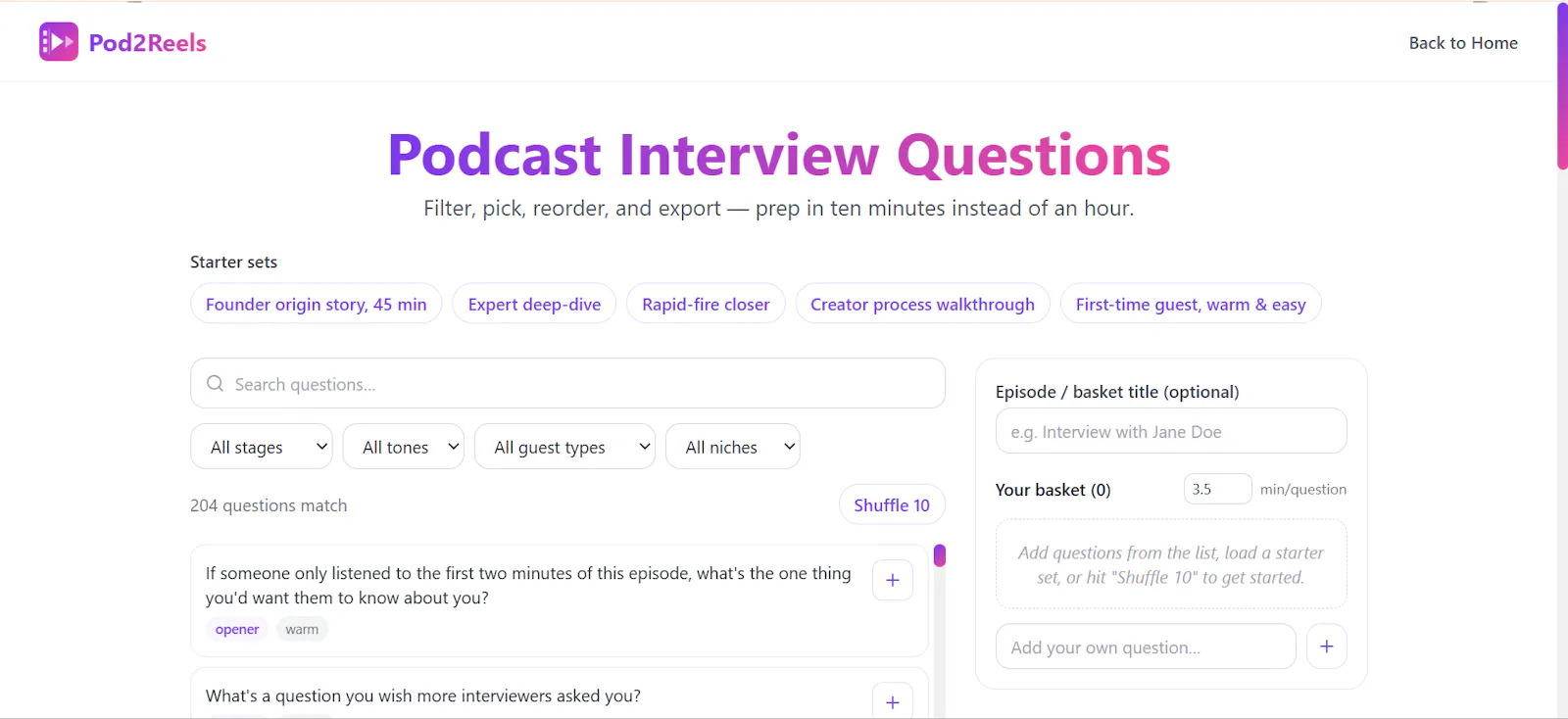 Podcast Interview Questions screenshot 1