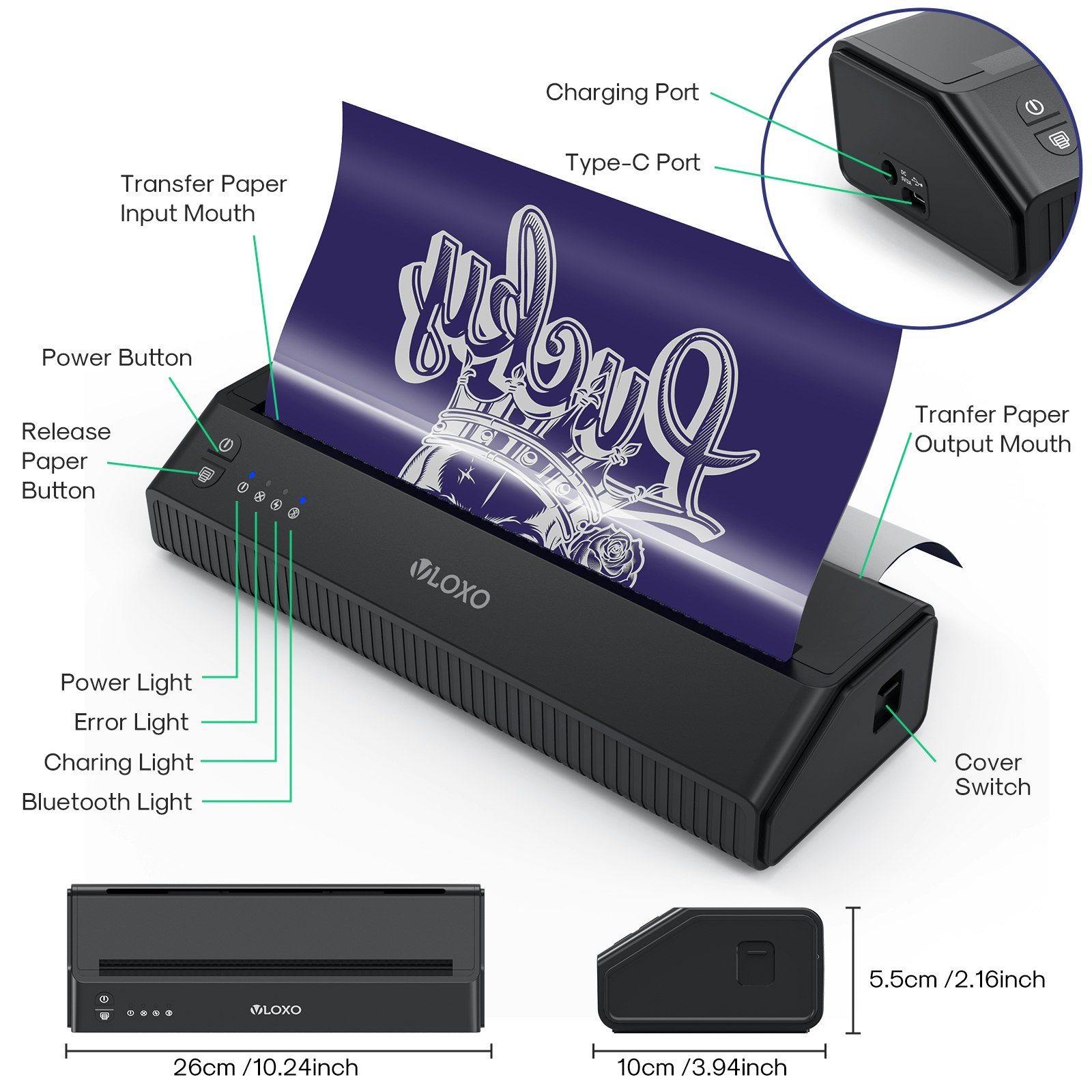 2023 Impresora de plantilla de tatuaje Bluetooth media 5