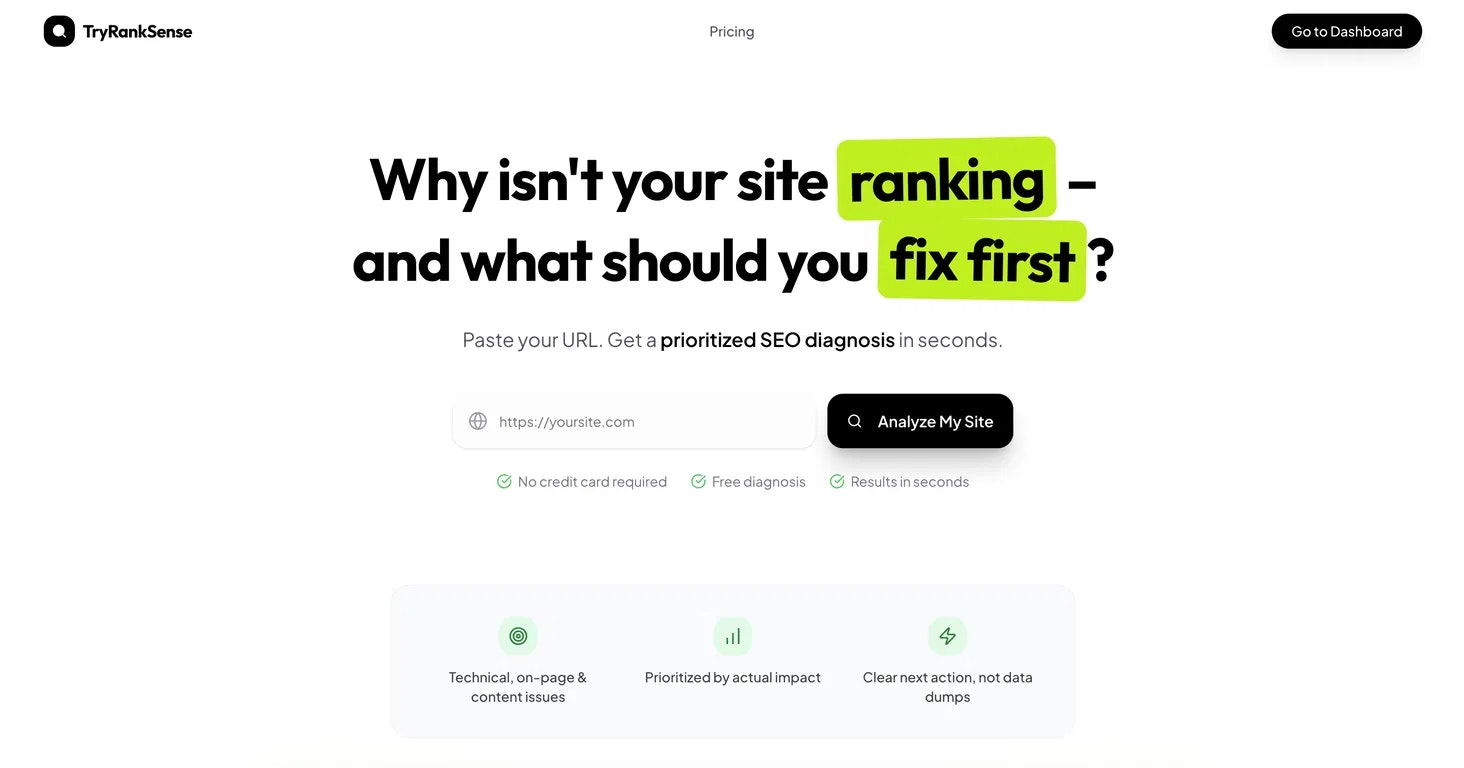 TryRankSense - Main product screenshot demonstrating key features and user interface