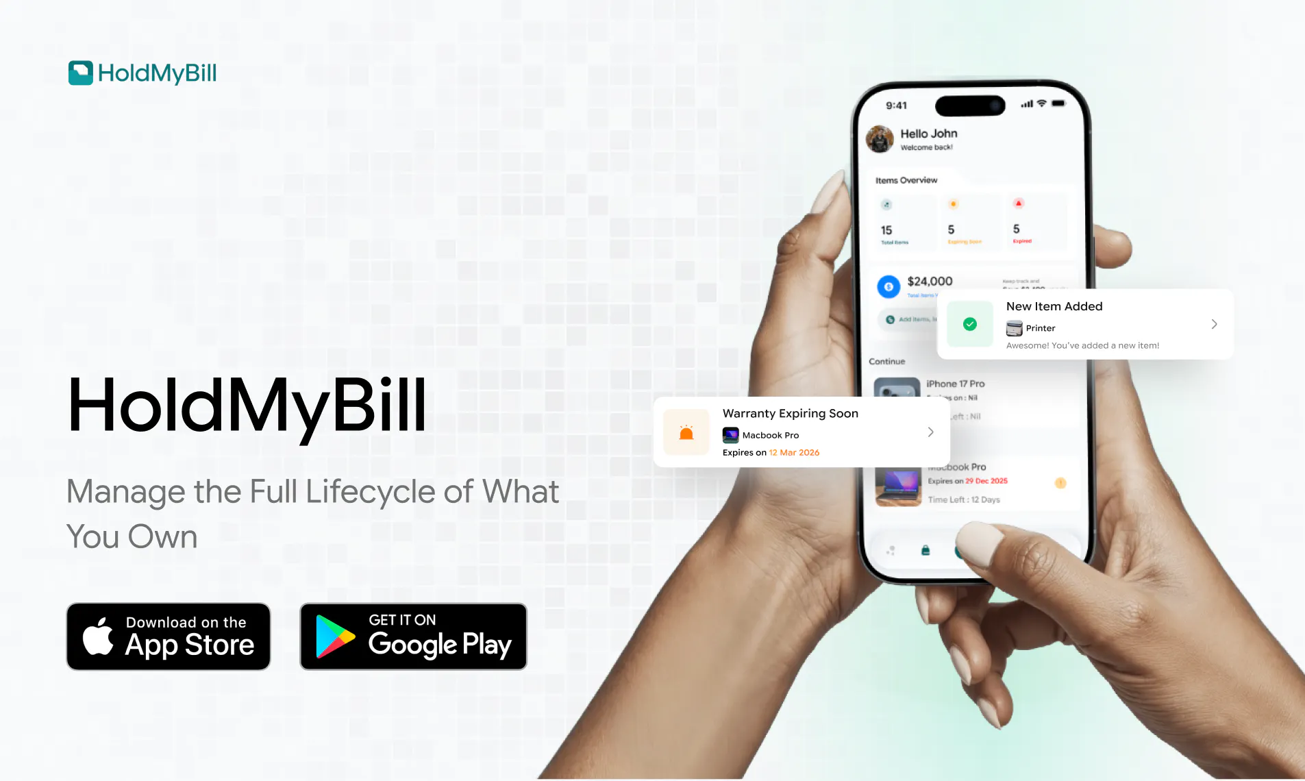 HoldMyBill - Organize ownership product banner