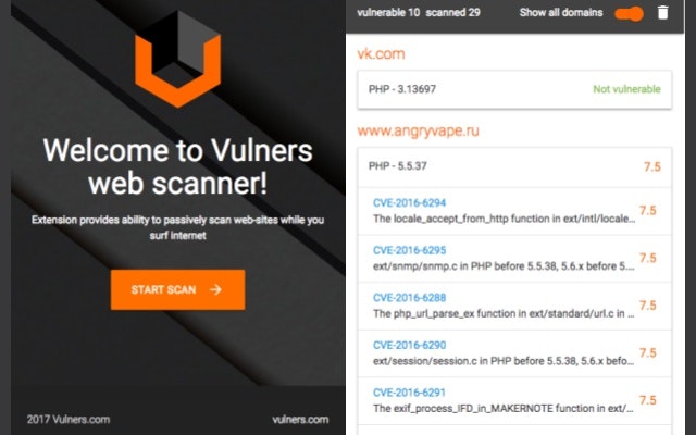 "Vulners Web Scanner" for Google Chrome gallery image