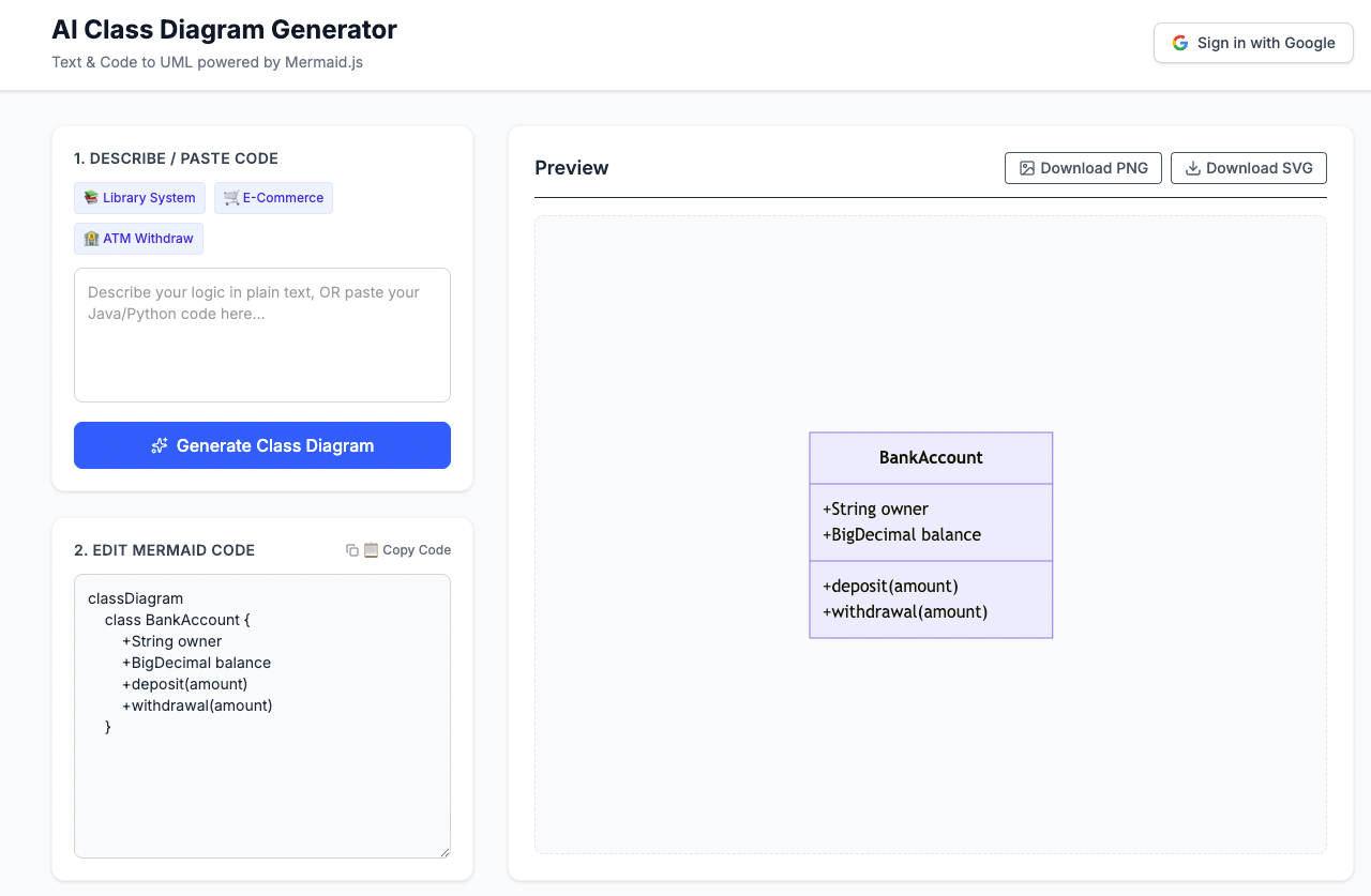 class diagram ai generator gallery image