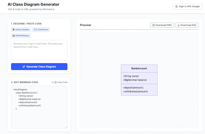 class diagram ai generator screenshot 1