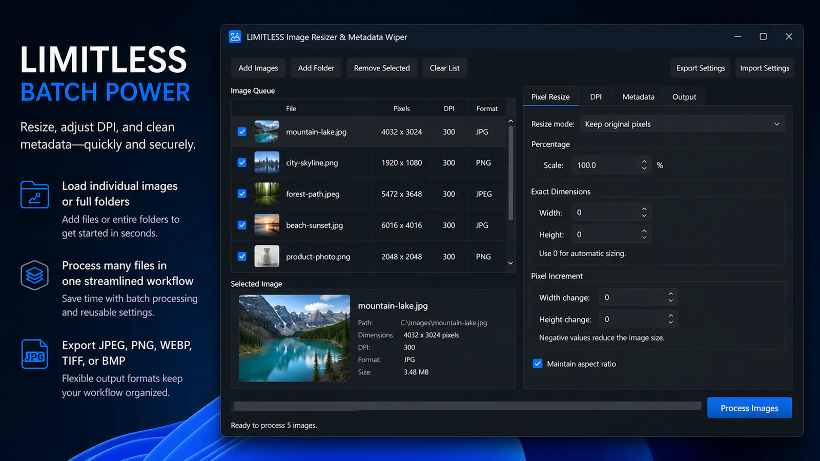 LIMITLESS Image Resizer & Metadata Wiper screenshot 3