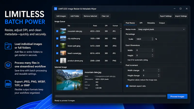 LIMITLESS Image Resizer & Metadata Wiper screenshot 3