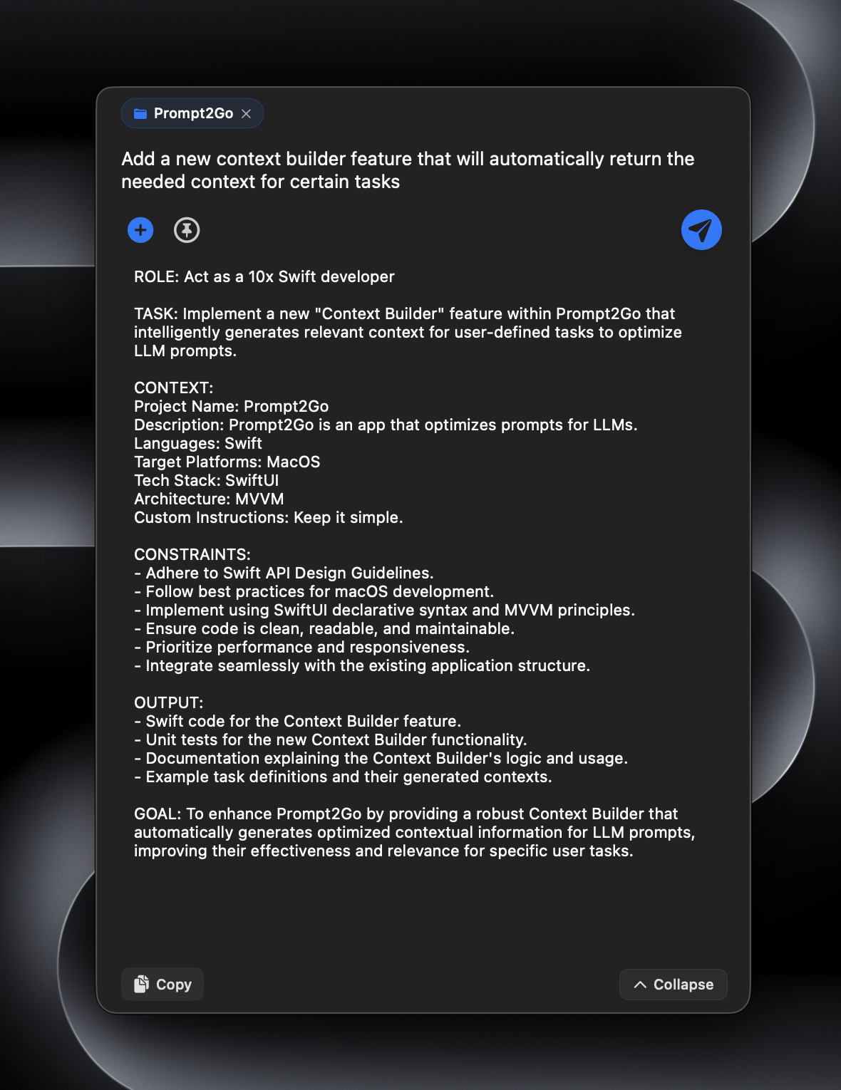 Prompt2Go - Main screenshot showing features and interface