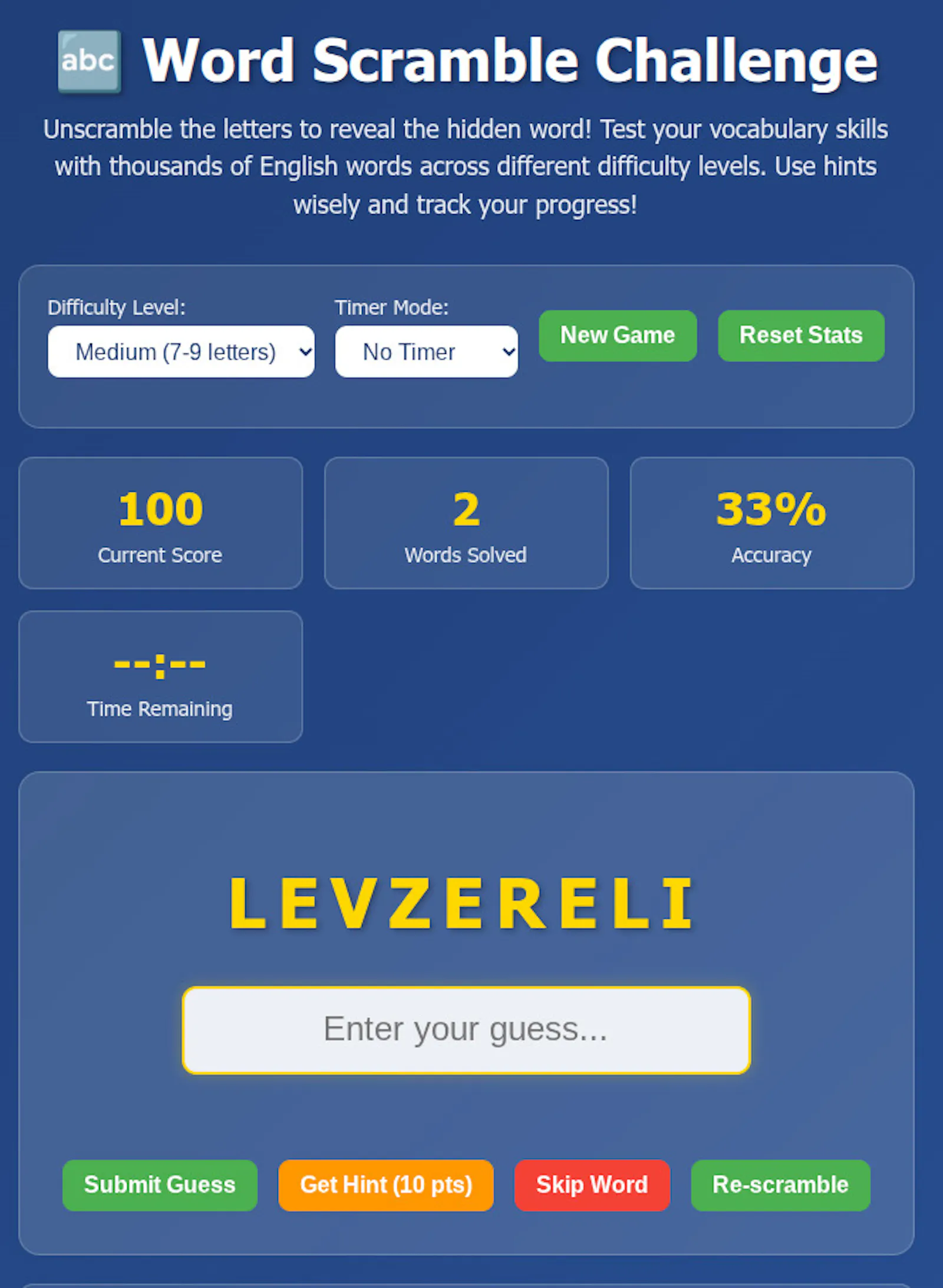 Free Word Scramble Game screenshot 1