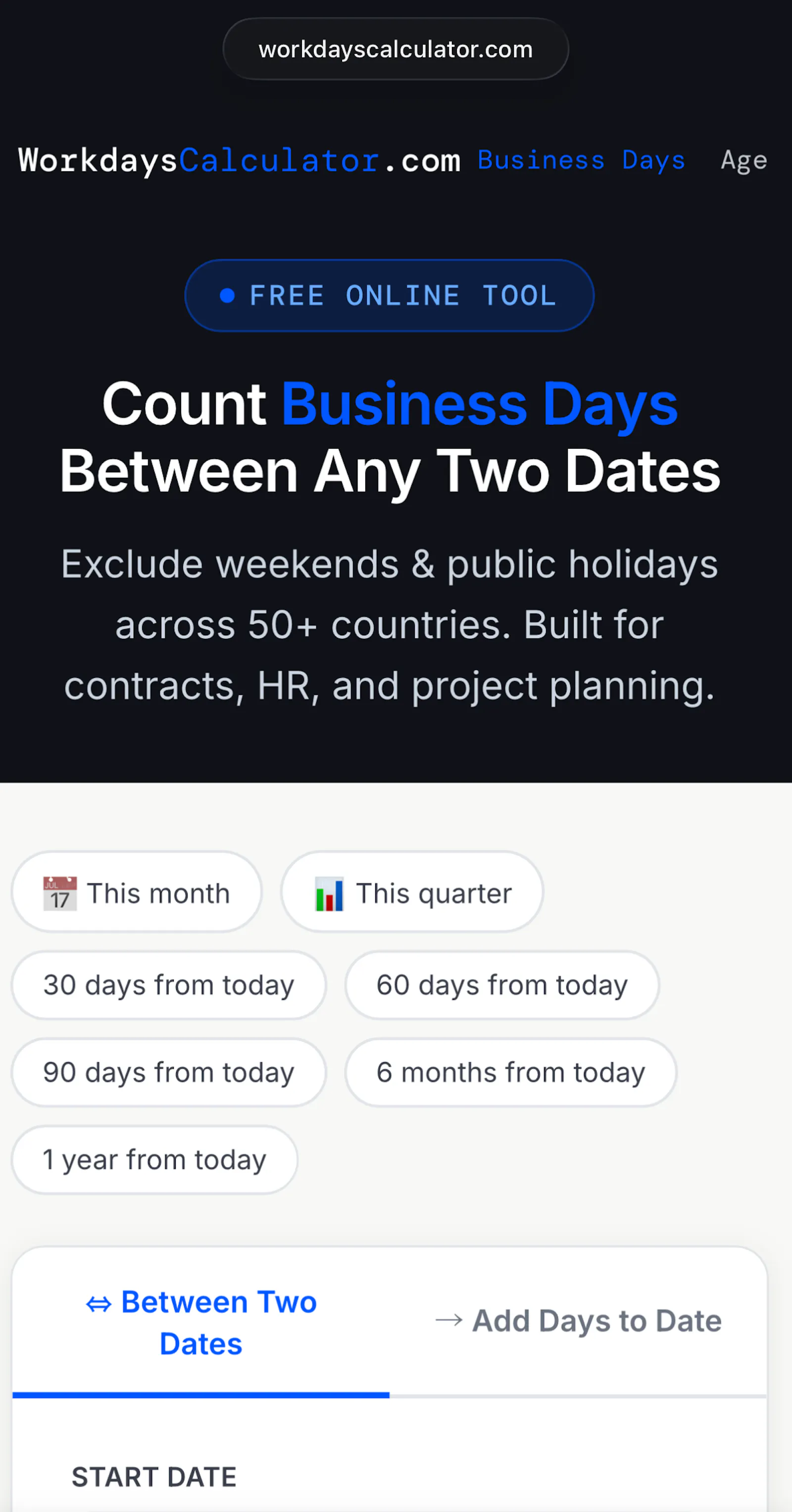 WorkdaysCalculator.com screenshot 1