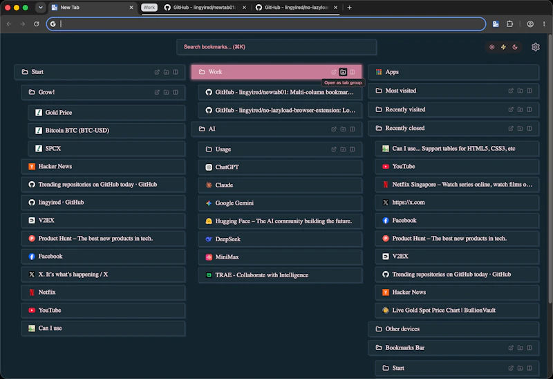 newtab01: Bookmark-driven chrome newtab screenshot 5
