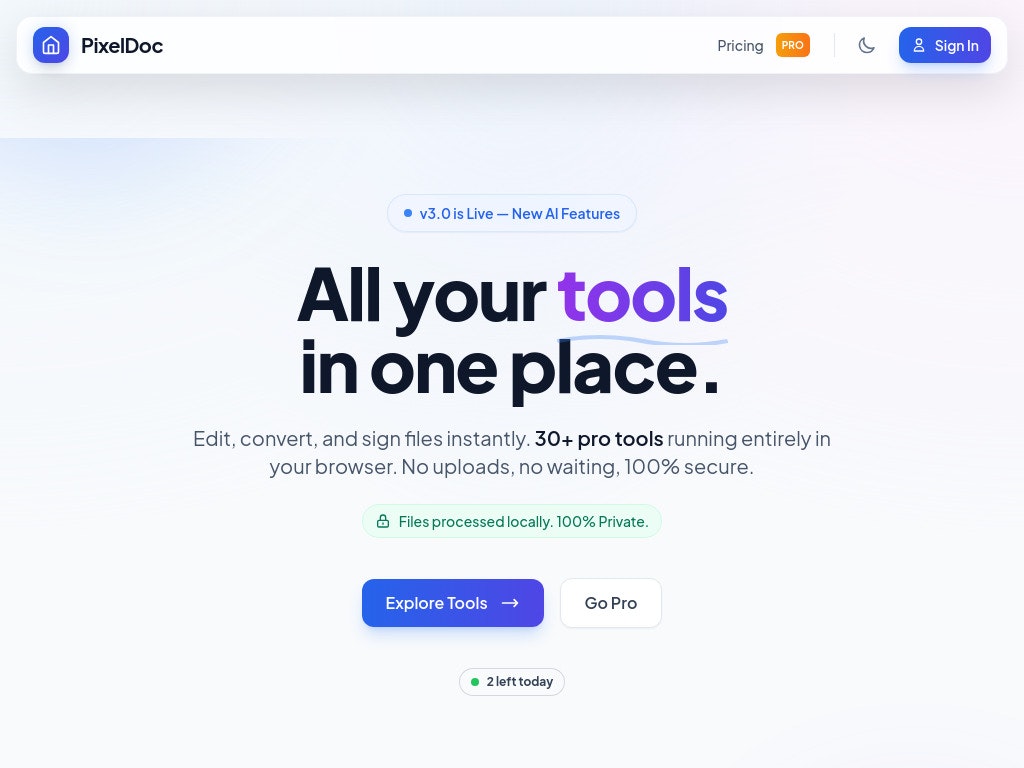PixelDoc - Main product screenshot demonstrating key features and user interface