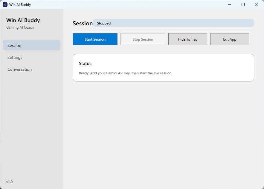 Win AI Buddy for Gaming - Main product screenshot demonstrating key features and user interface