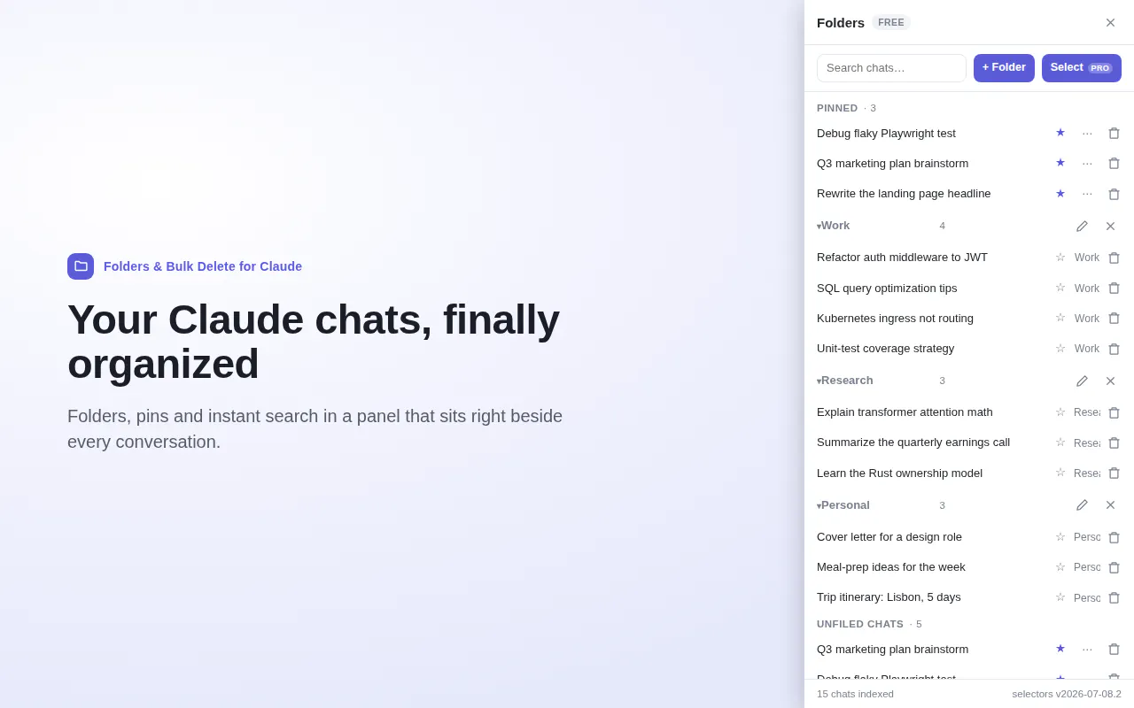 Folders & Bulk Delete for Claude gallery image