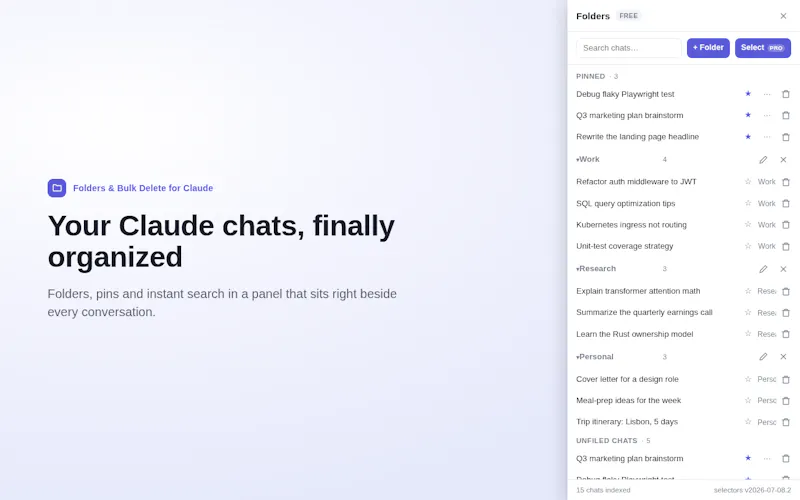 Folders & Bulk Delete for Claude screenshot 1