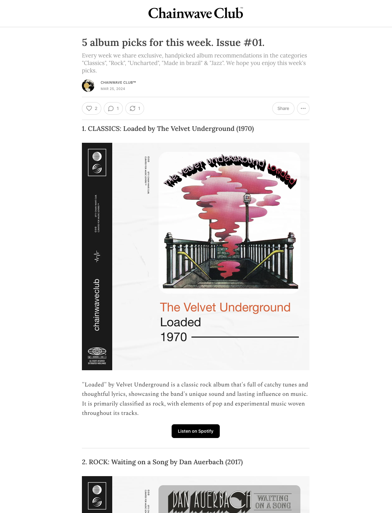 Chainwave Club ™ euen - Eine E -Mail pro Woche mit 5 handverlesenen Albumempfehlungen. Medien 1
