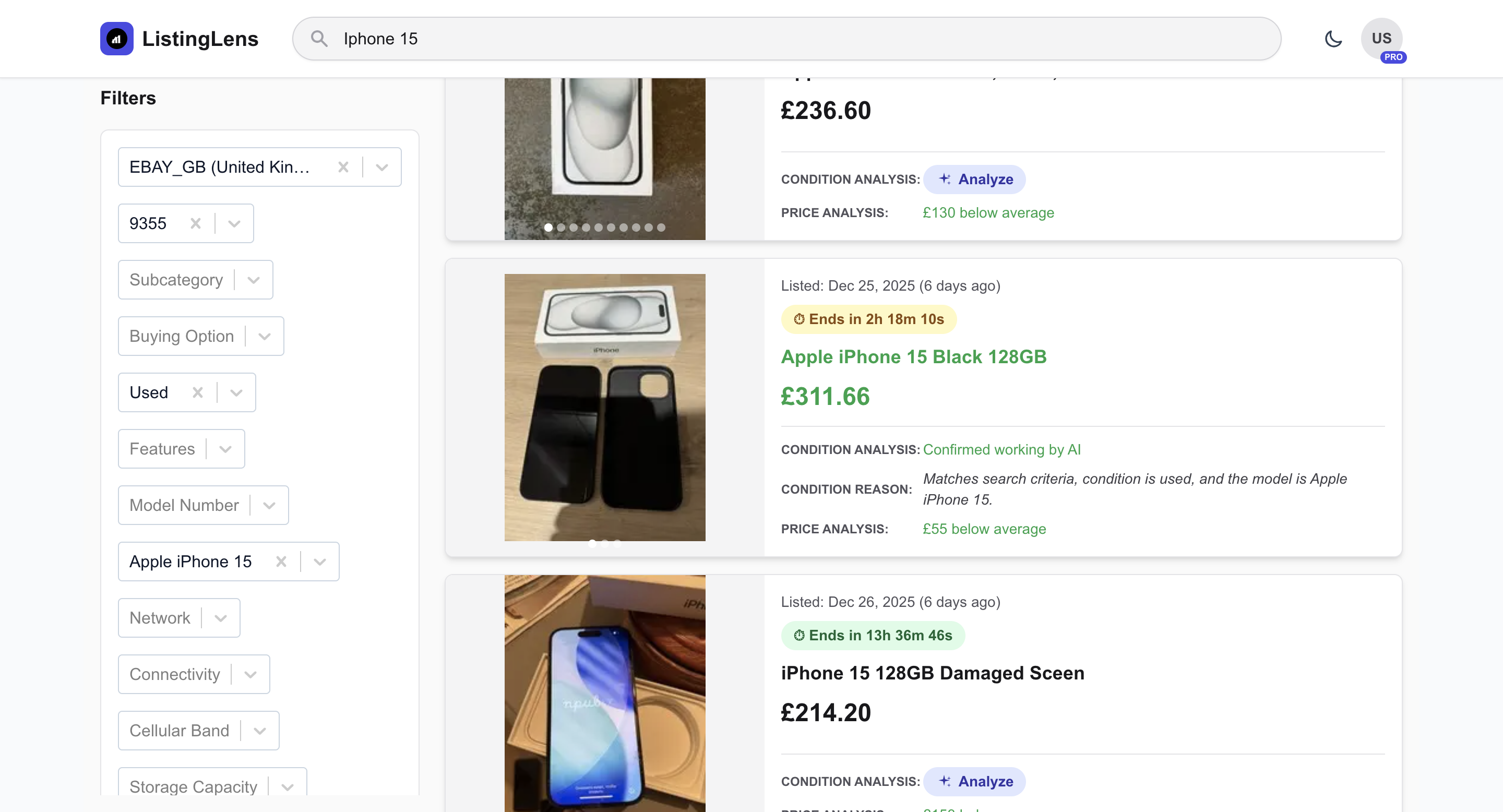 ListingLens - Real-time eBay Price Intel gallery image