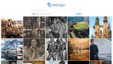 Mirage-Logo: Ein schlichtes und modernes Logo, das Mirage repräsentiert, den idealen Vermögenswert-Finder und -Ersteller.