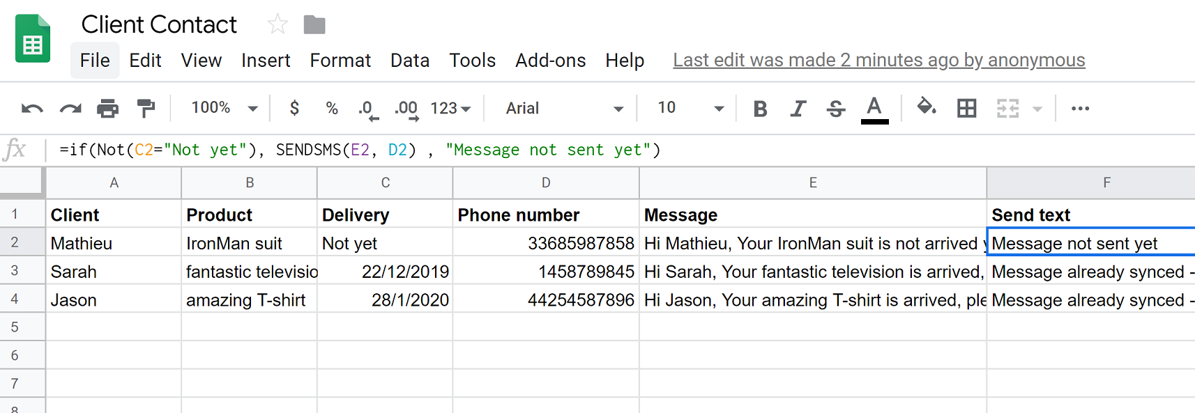 Send SMS from Google Sheets gallery image