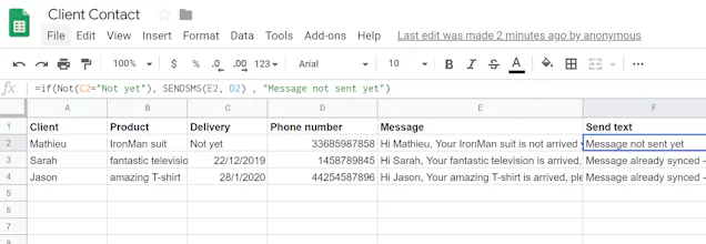 Send SMS from Google Sheets gallery image