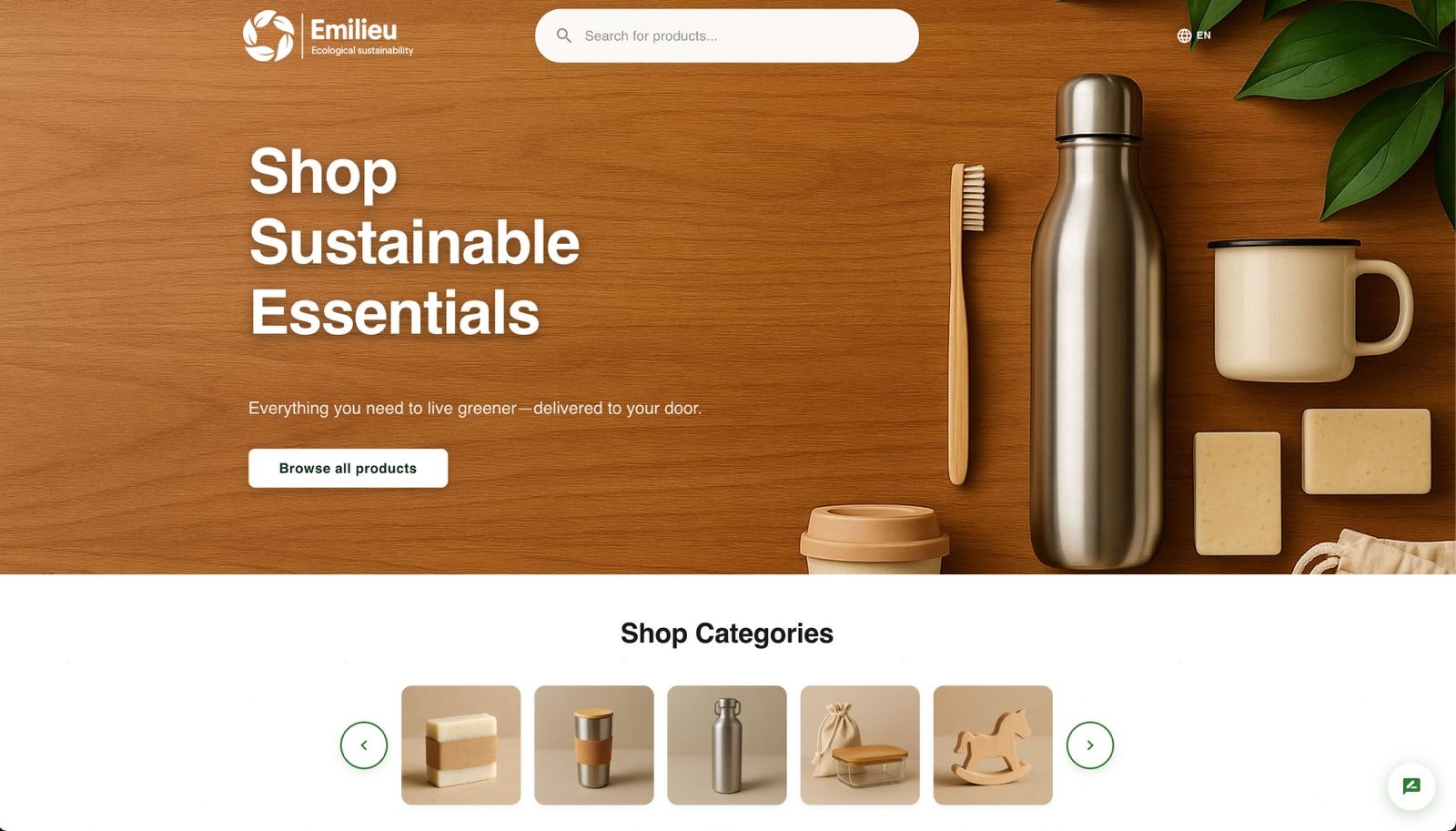 Emilieu - hub de um balcão para produtos ecológicos