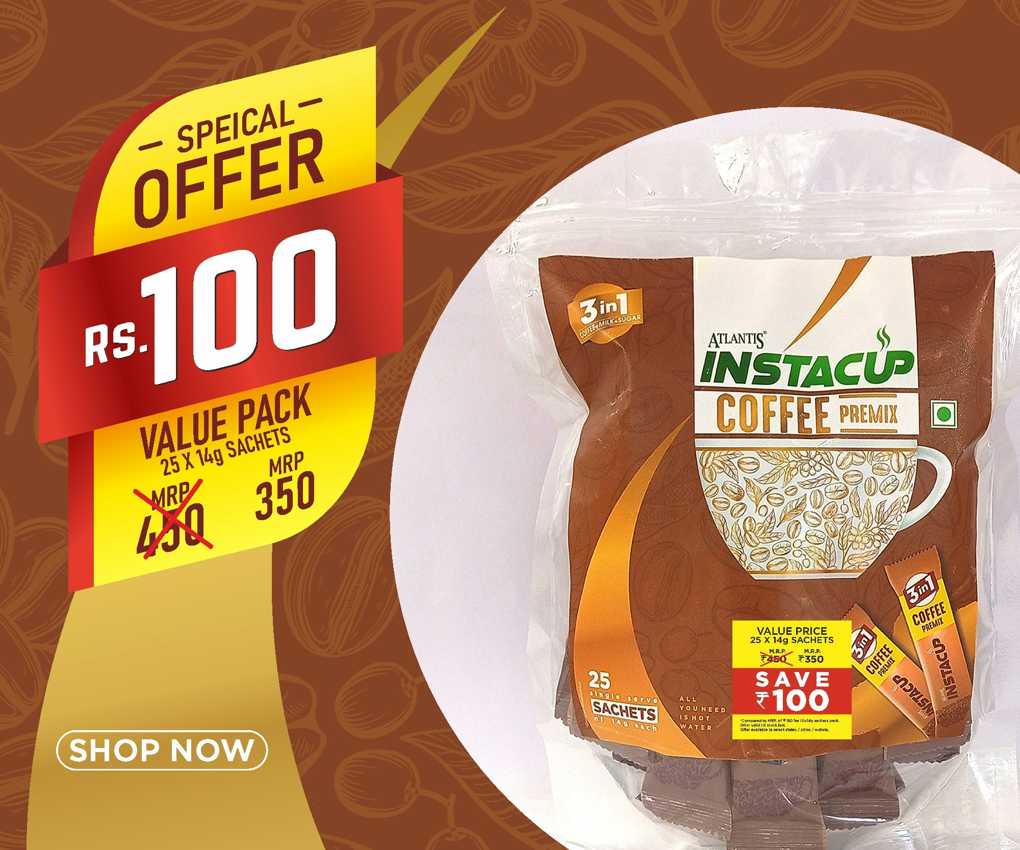 Instant Instacup tea and coffee sachets