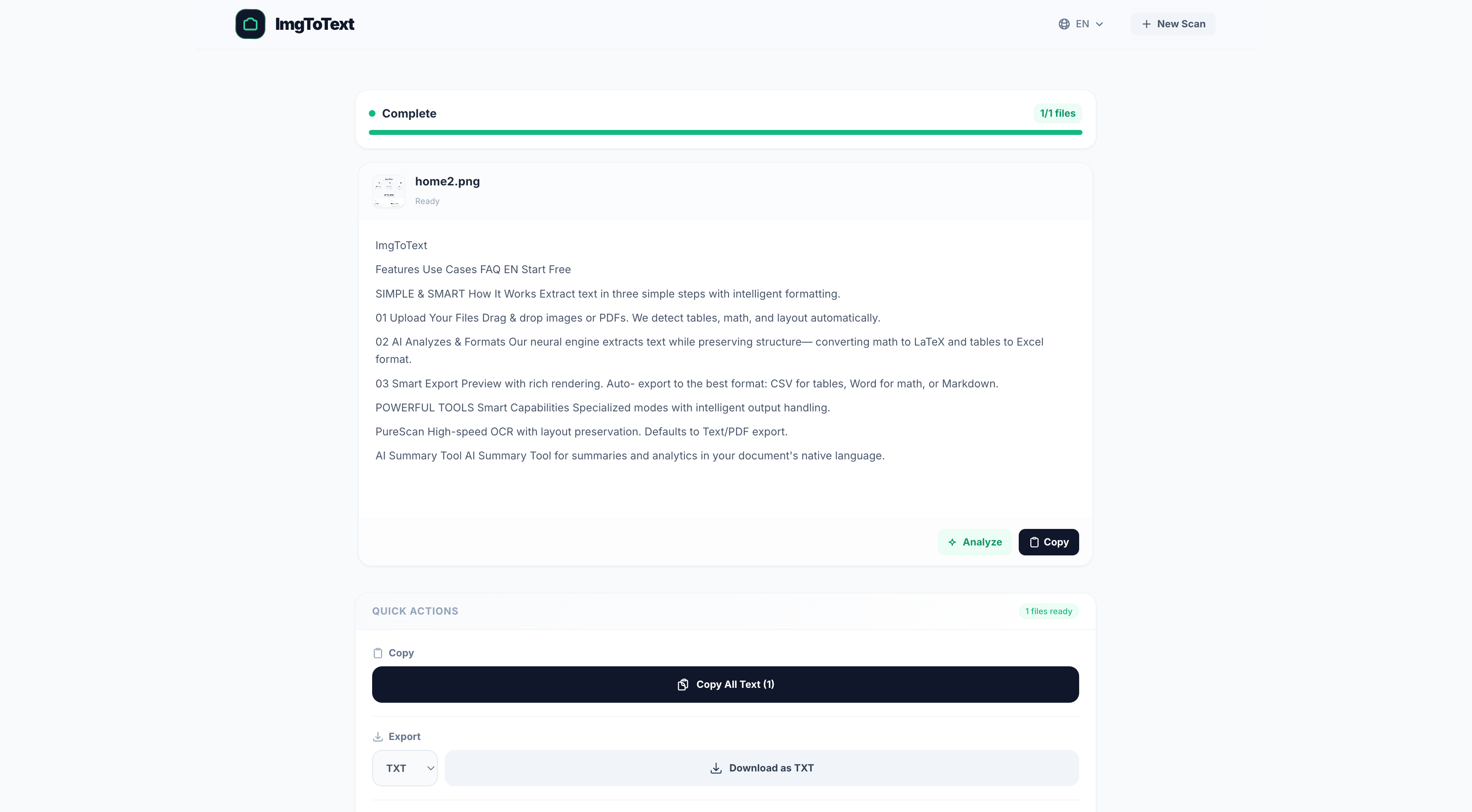 ImgToText AI - Screenshot 3 showing product features and functionality