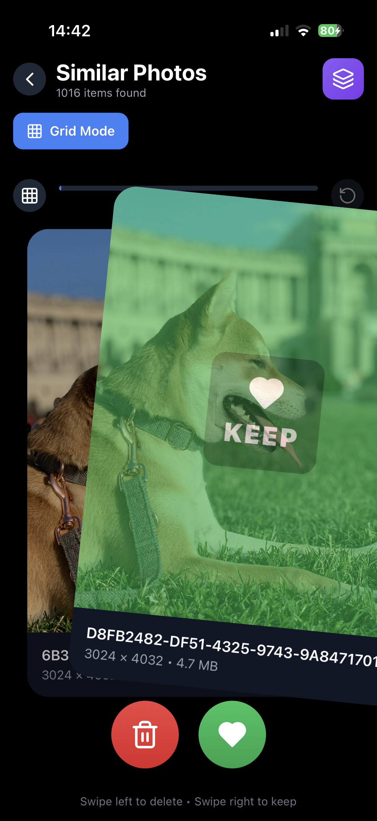 PureSwipe - Swipe to clean your photos - Main product screenshot demonstrating key features and user interface