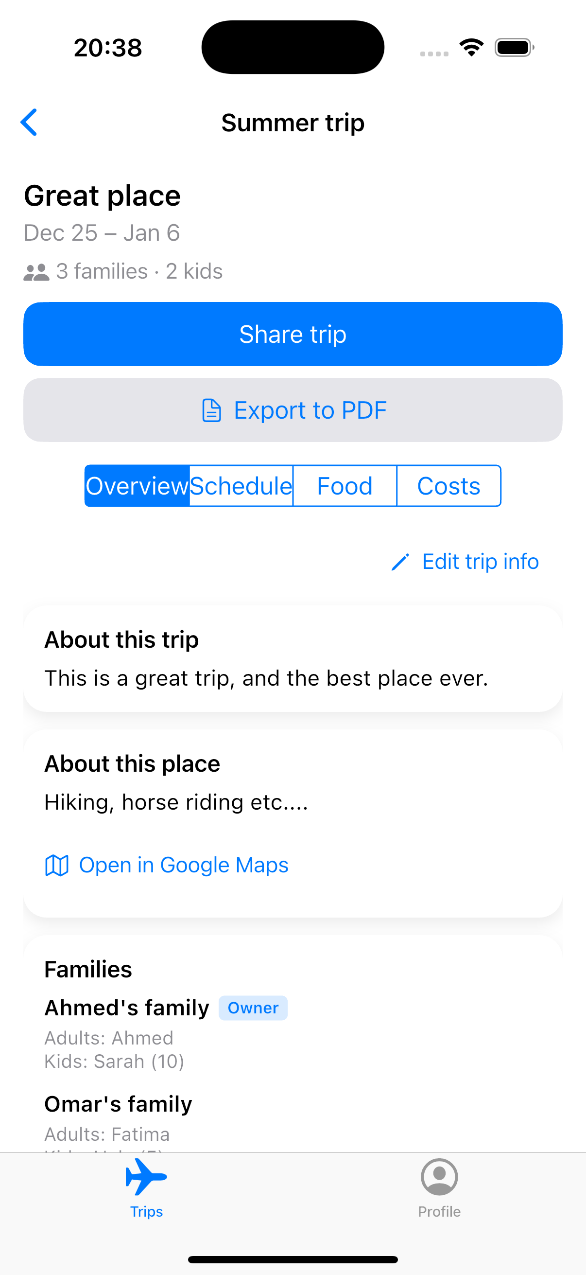 Family trips - Screenshot 2 showing product features and functionality
