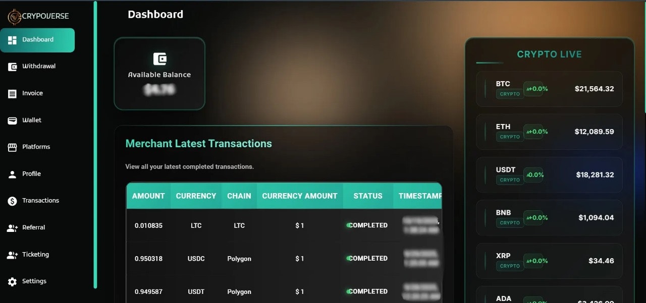 Crypoverse - Screenshot 2 showing product features and functionality