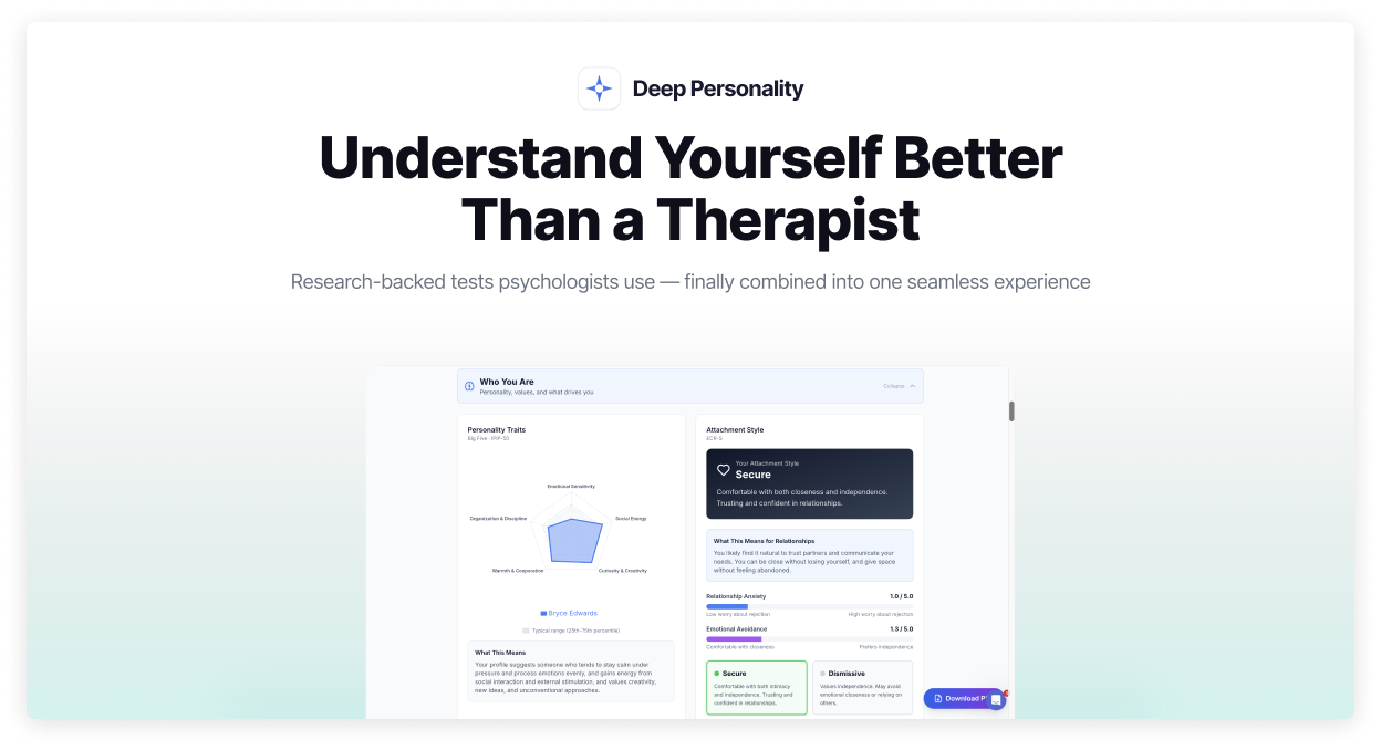 Deep Personality - Screenshot 3 showing product features and functionality