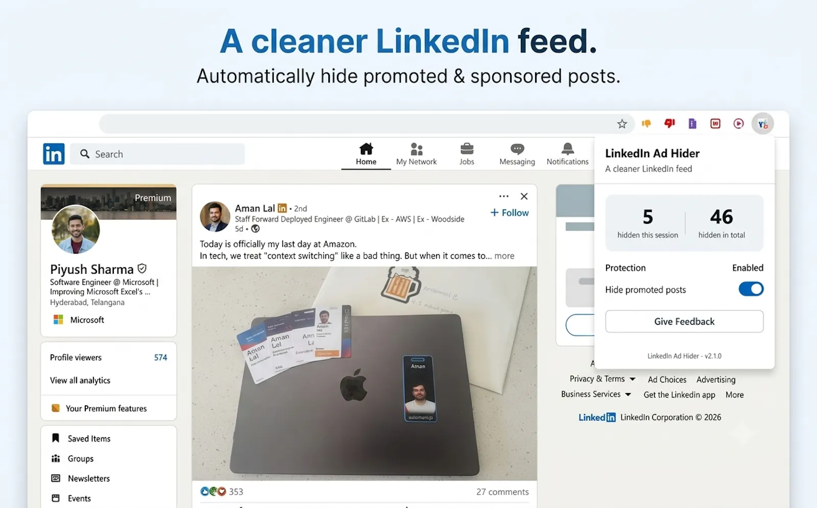 LinkedIn Ad Hider screenshot 2