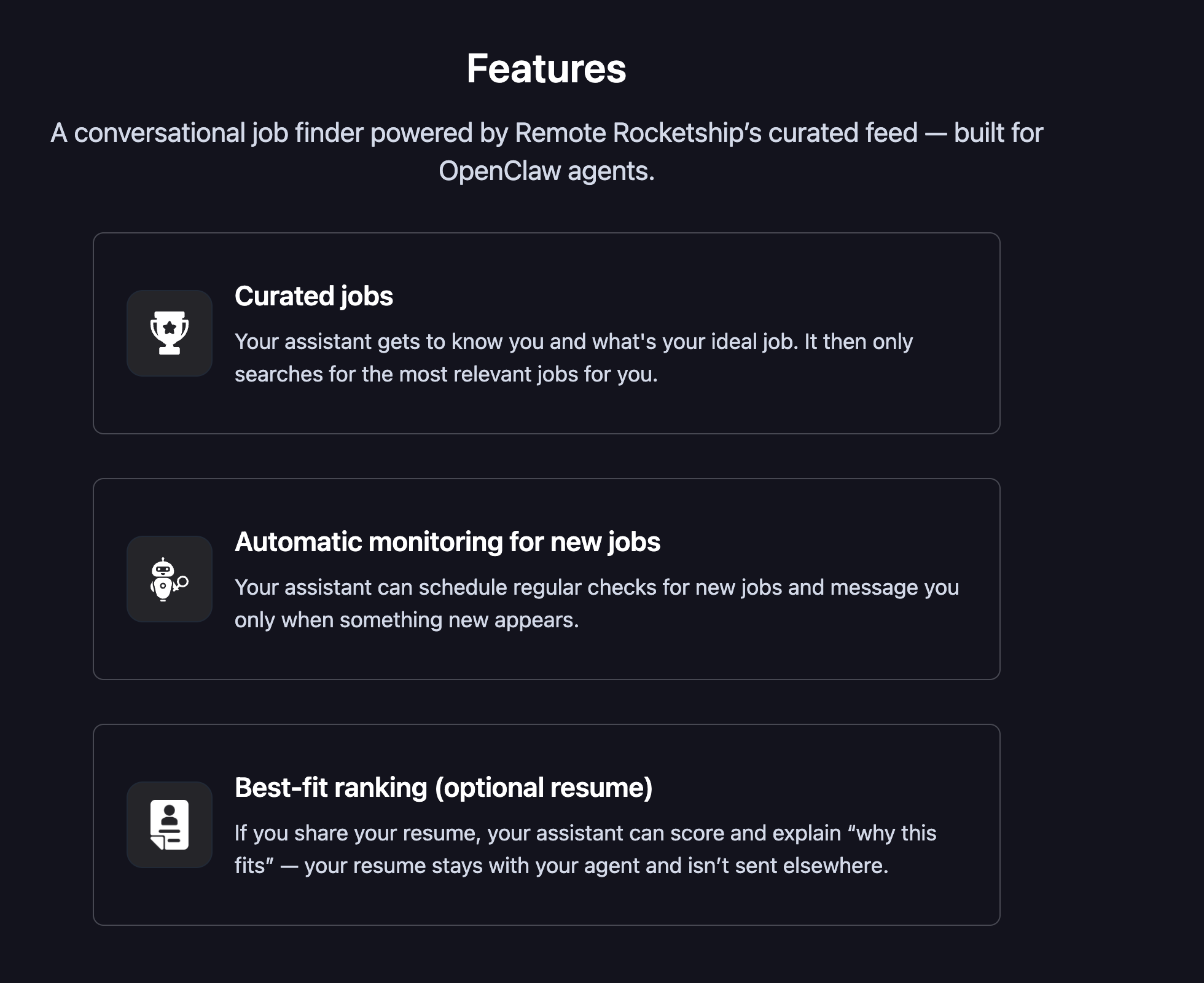 OpenClaw skill for finding remote jobs - Screenshot 2 showing product features and functionality