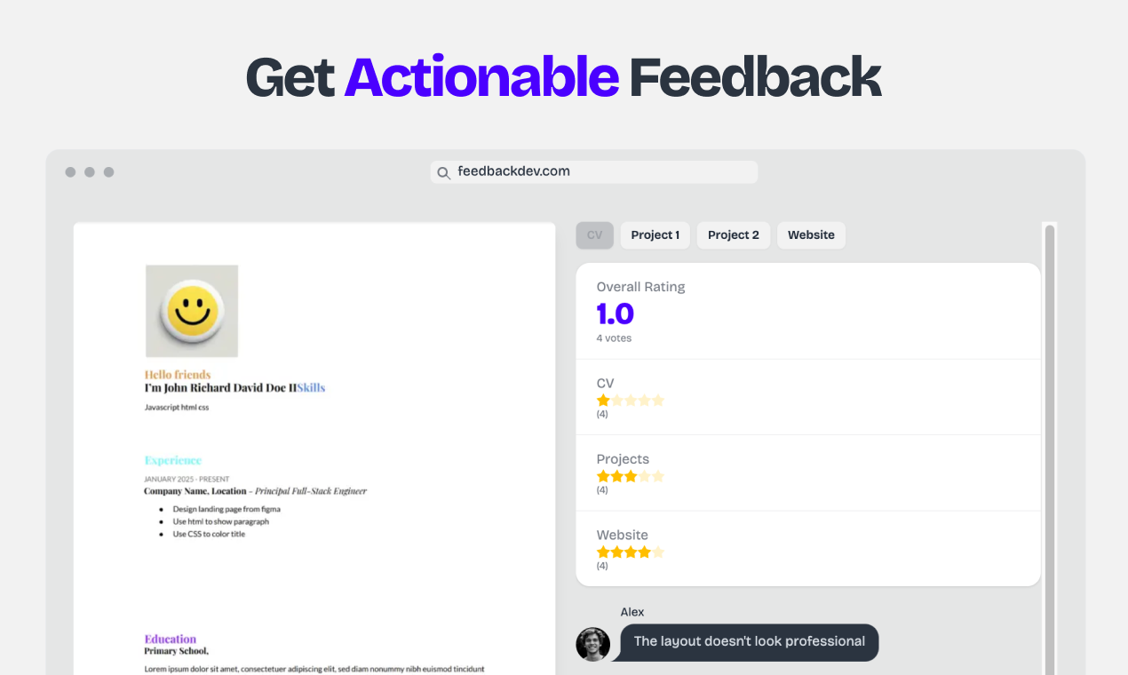 Feedbackdev - Holen Sie sich Feedback, landen Sie Ihren Traum -Dev -Job Medien 2