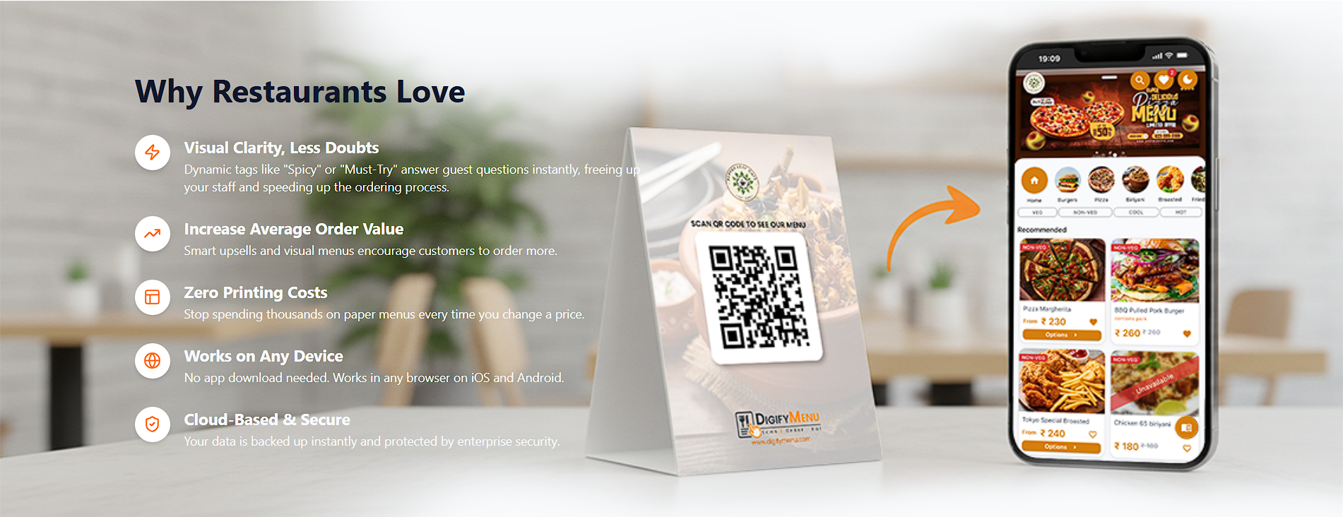 Digify Menu - Main product screenshot demonstrating key features and user interface
