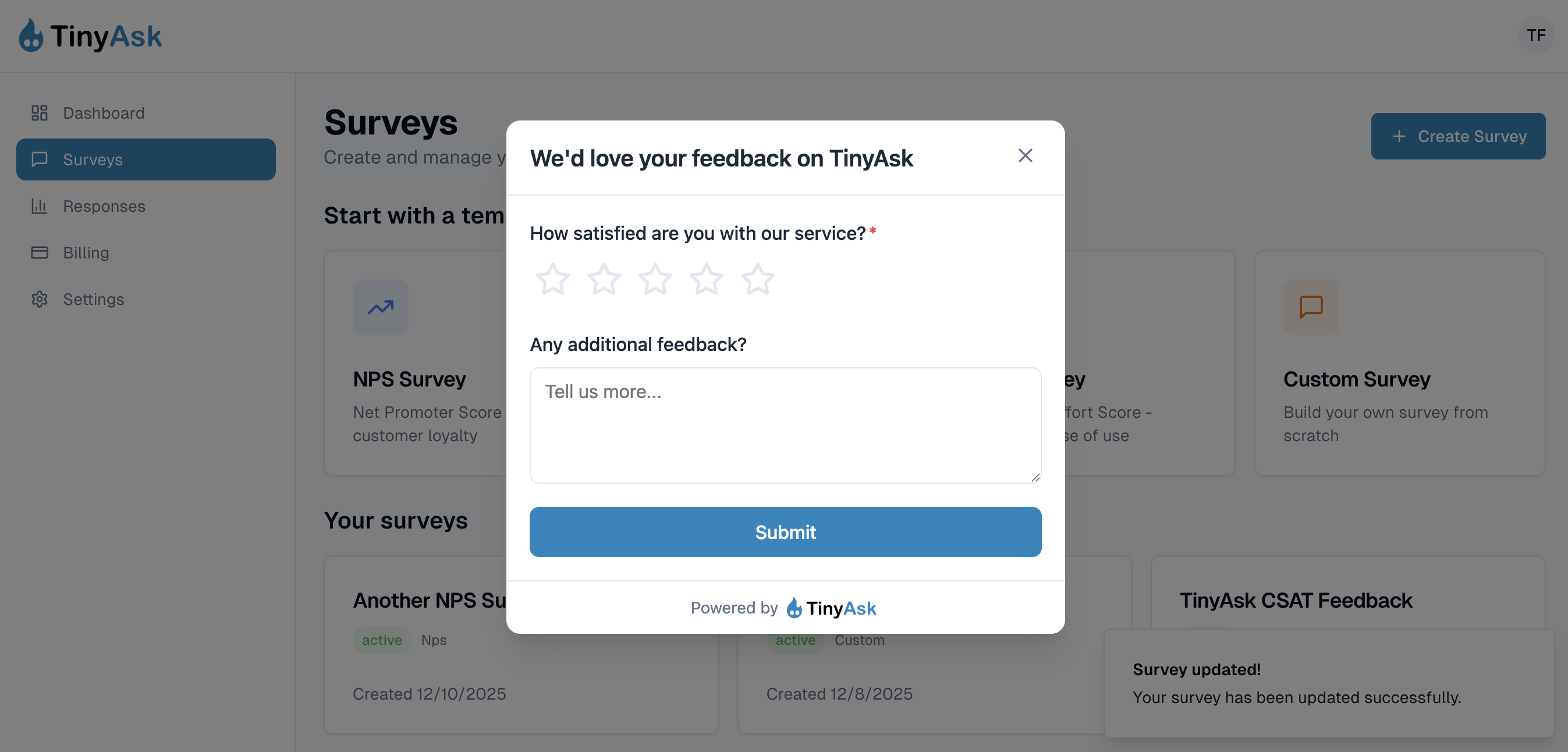 TinyAsk - Screenshot 2 showing product features and functionality