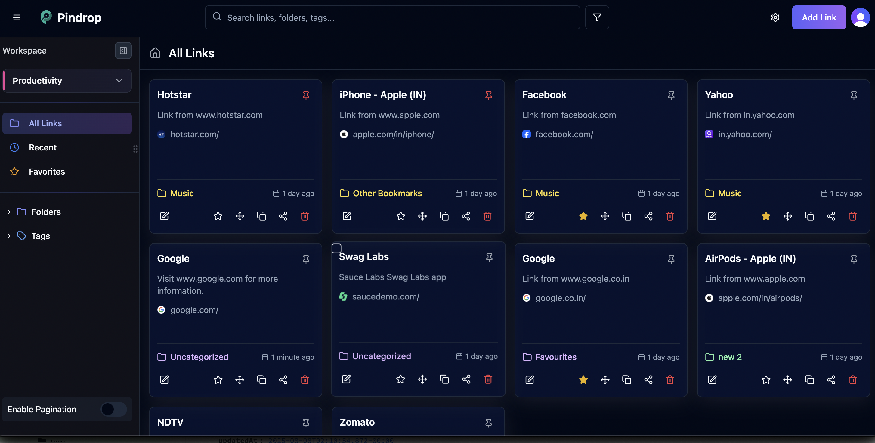 Pindrop - Links Manager - Screenshot 4 showing product features and functionality