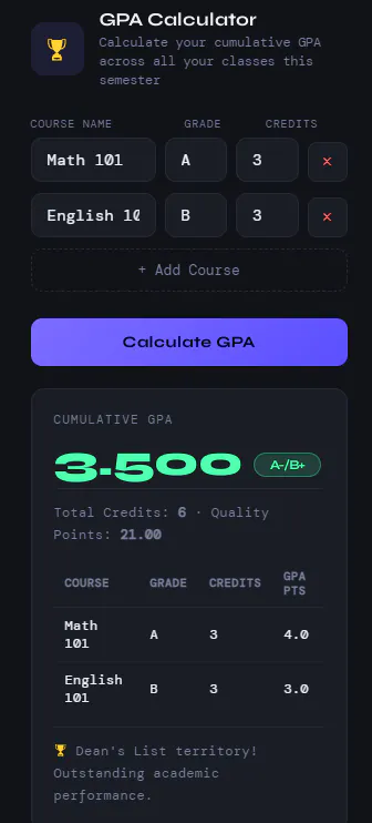 Active Student Grade Calculator gallery image