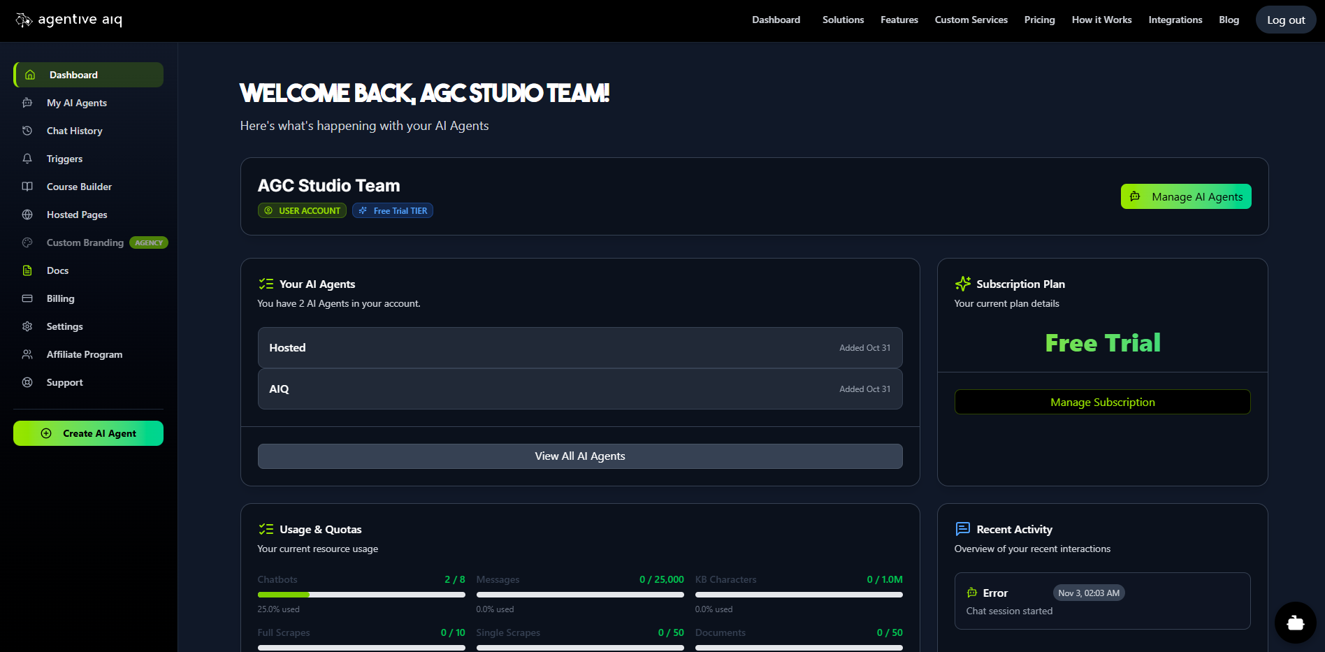 AgentiveAIQ - Main screenshot showing features and interface