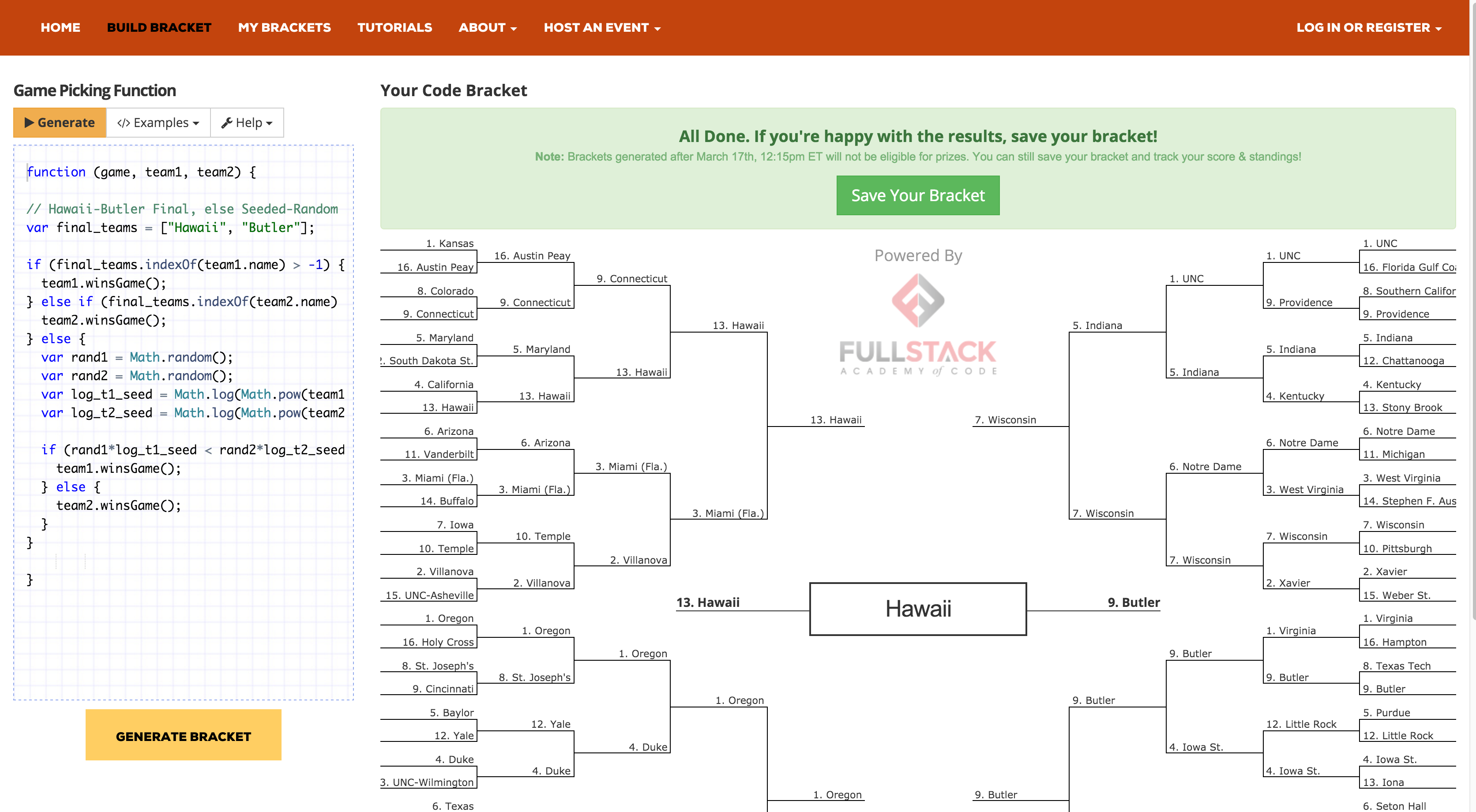 Coders Bracket NCAA March Madness with JavaScript Product
