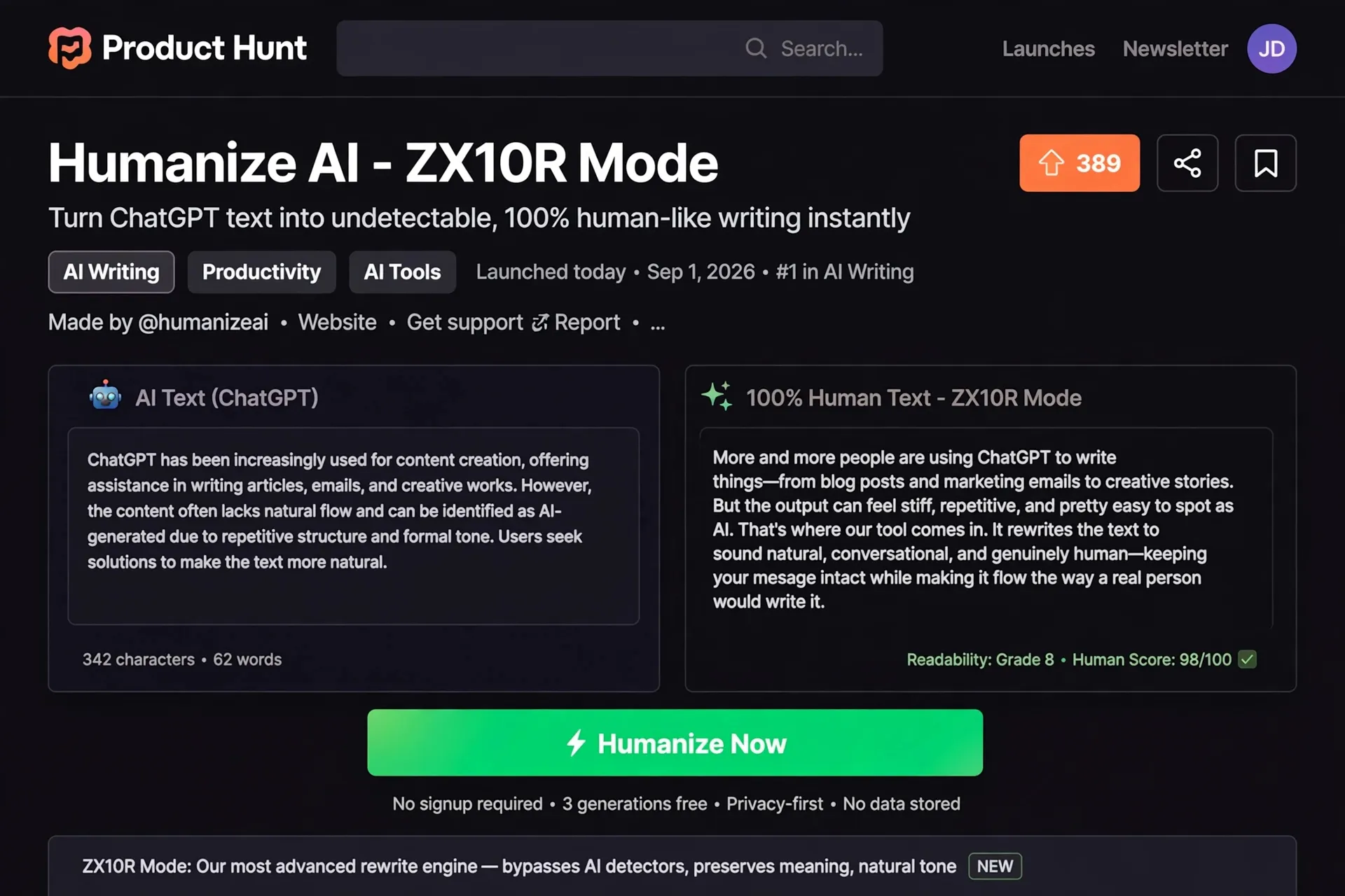 Humanize AI - ZX10R Mode gallery image