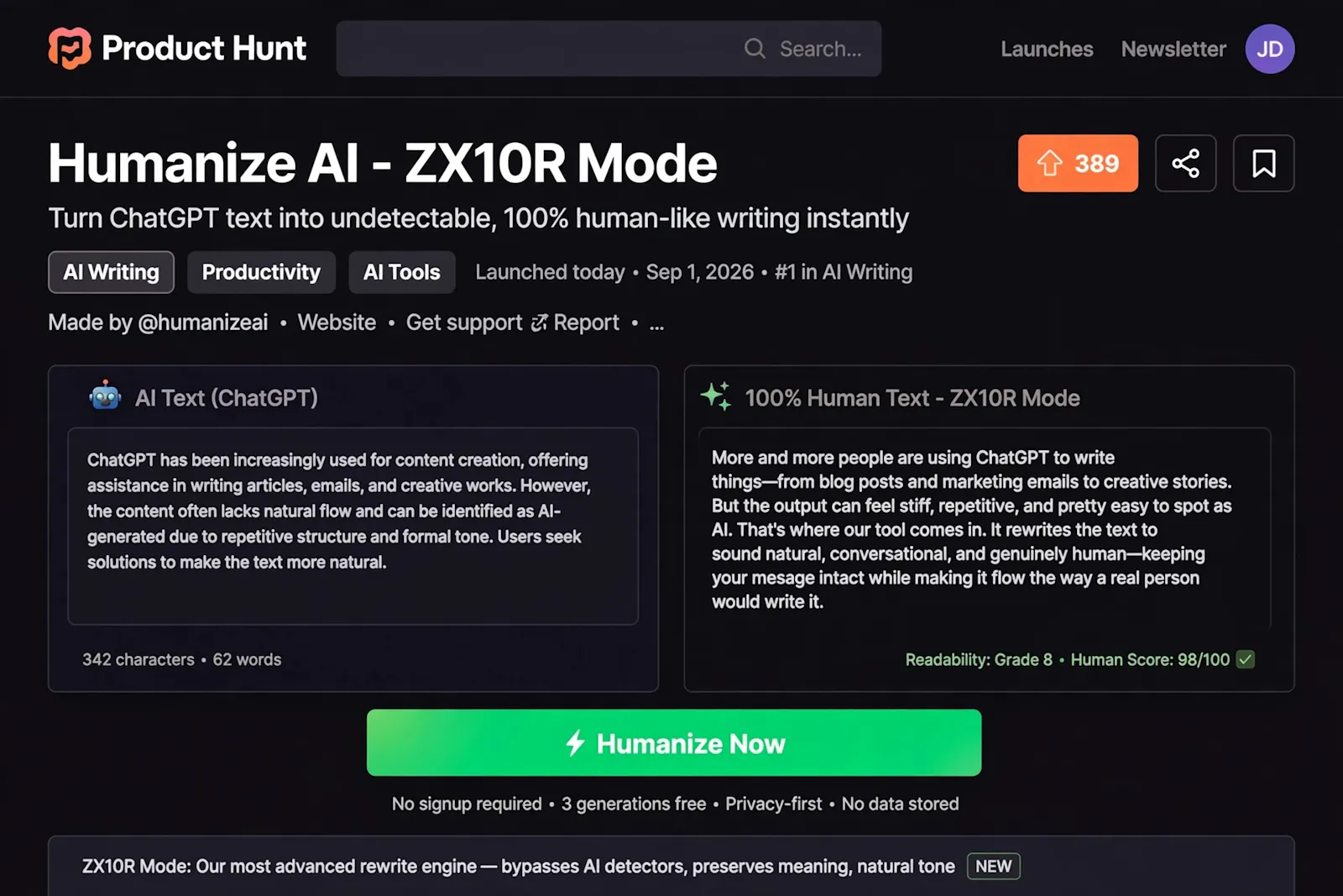 Humanize AI - ZX10R Mode screenshot 2