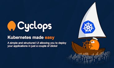 Logotipo de Cyclops: Un ojo estilizado que simboliza la simplicidad y eficiencia de la implementación del software con Cyclops, la joya de código abierto diseñada para la comunidad de Kubernetes.