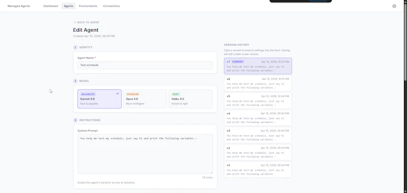 Managed Agent UI screenshot 2