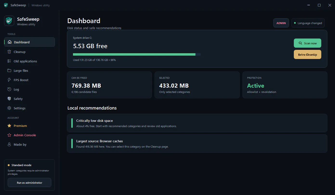 SafeSweep screenshot