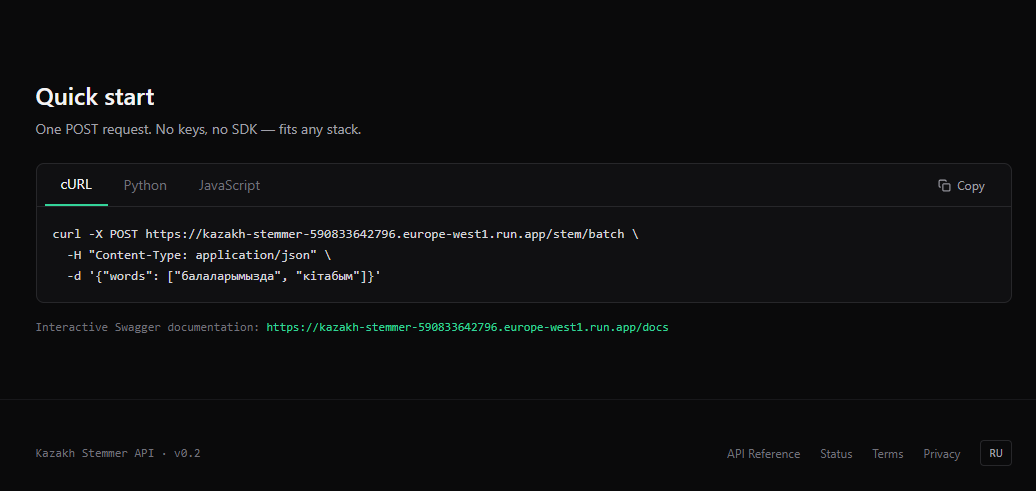 Kazakh Stemmer API gallery image