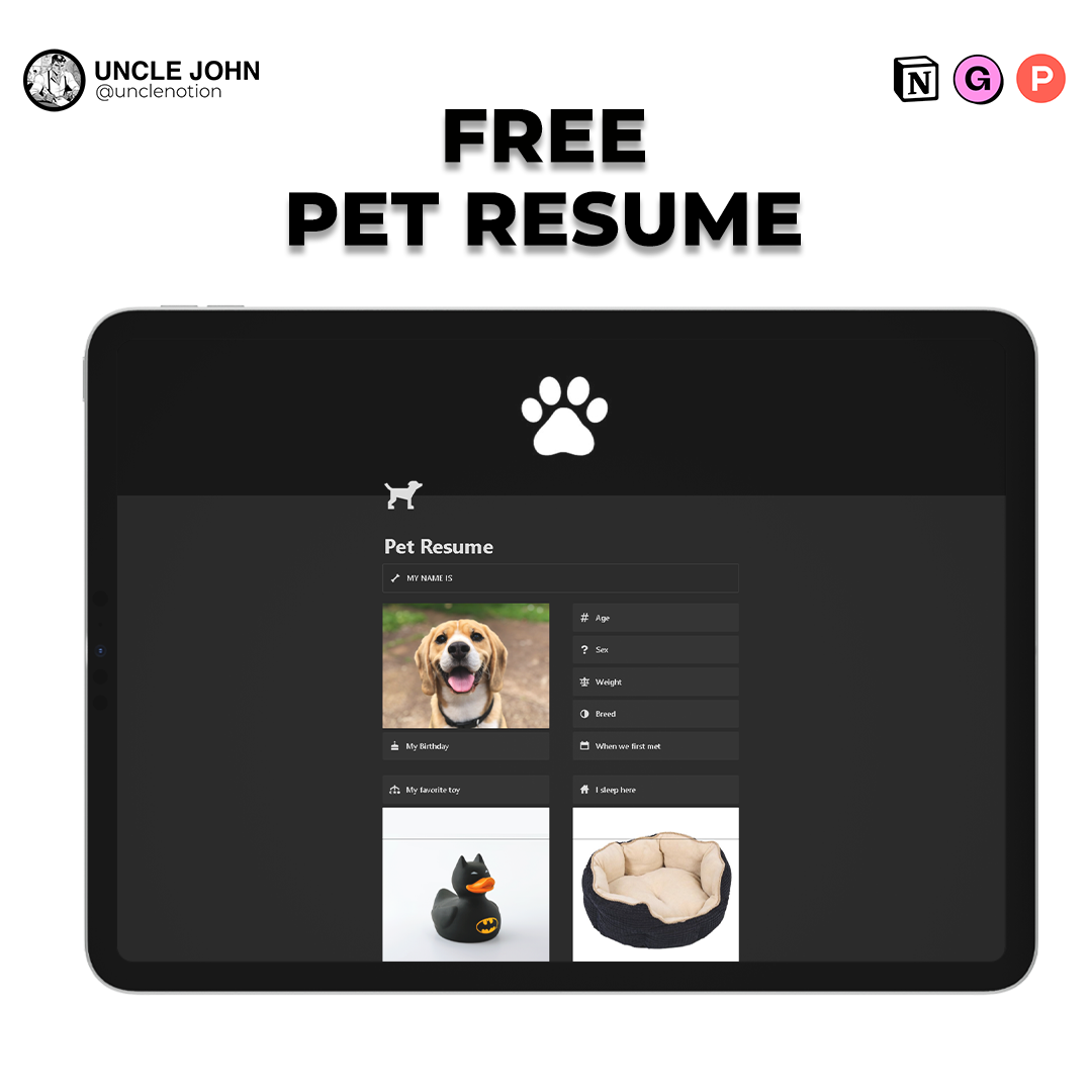 Pet Resume - Notion Template